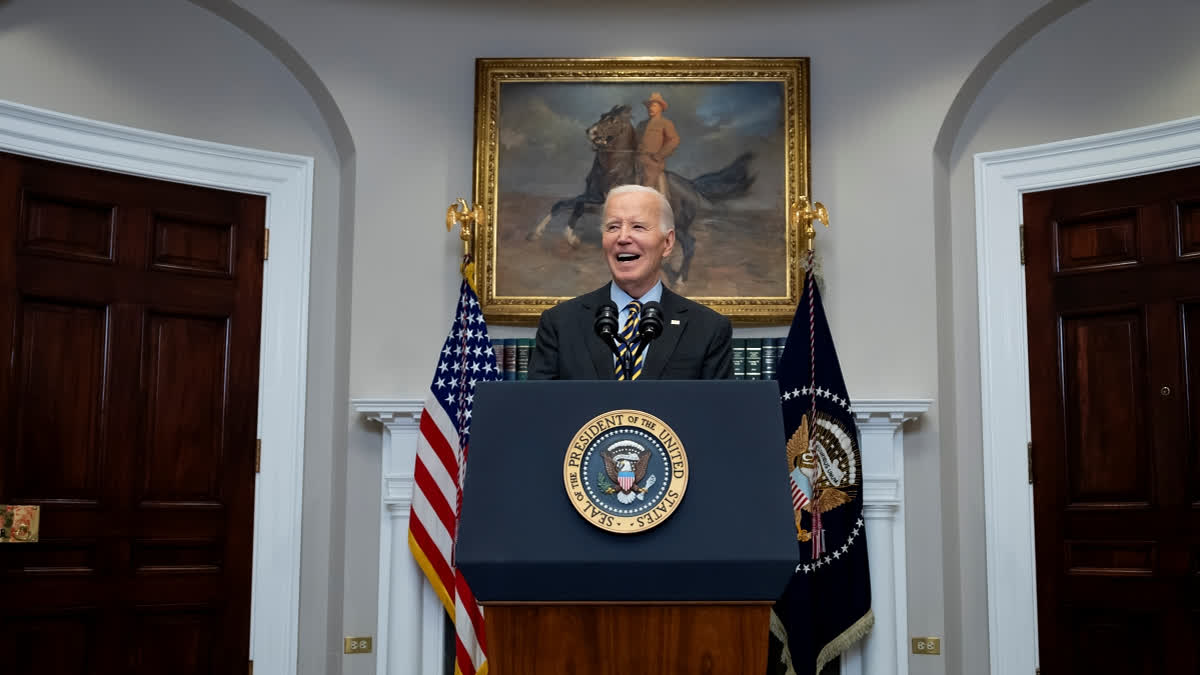 President Joe Biden speaks in the Roosevelt Room at the White House in Washington, Friday, Jan. 10, 2025.