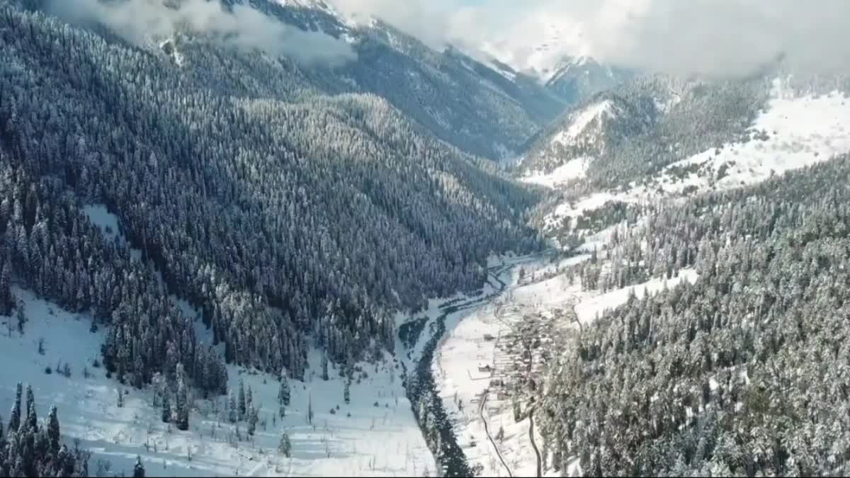 View of snow covered valleys in Kashmir