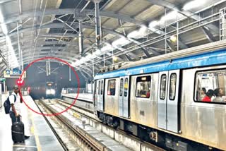 Video grab of metros coming close on the same track in Hyderabad