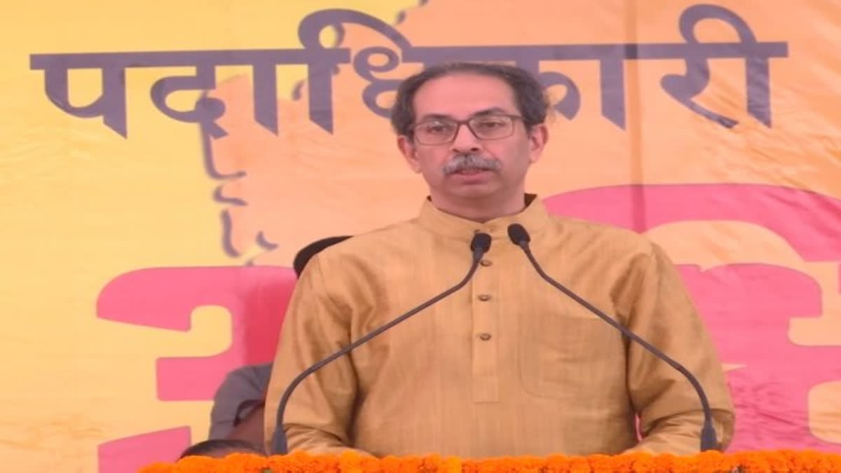 Uddhav Thackeray addresses party workers in Mumbai on Sunday (Source ANI)