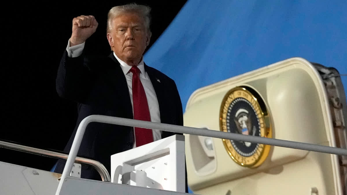 President Donald Trump boards Air Force One at the Naval Air Station Joint Reserve Base in New Orleans, Sunday, Feb. 9, 2025.