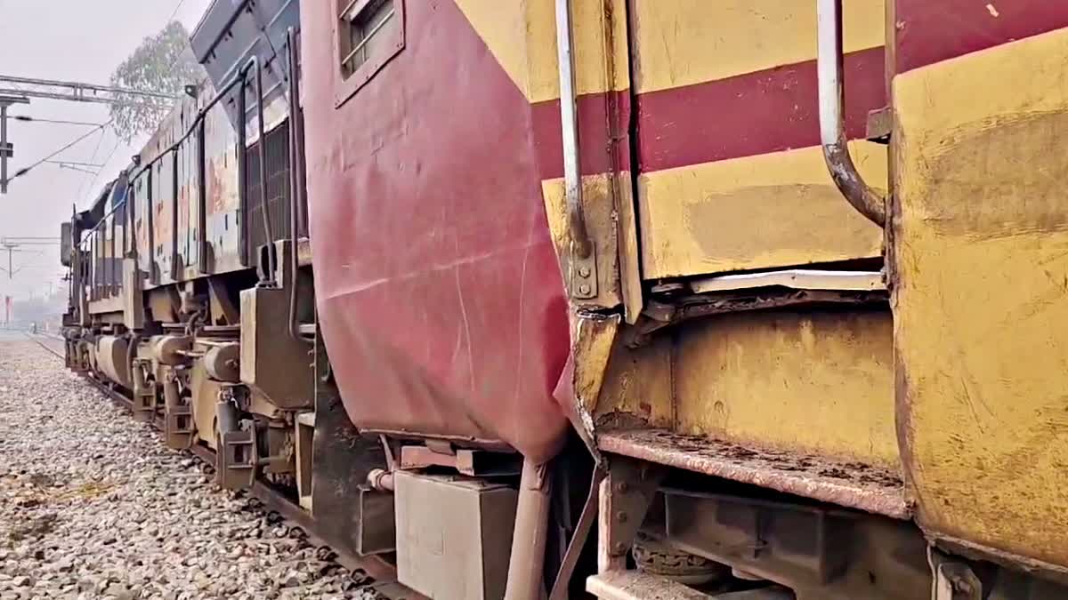 Engine of a train hits local train