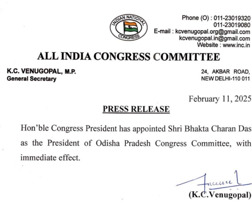 Senior Congress leader Bhakta Charan Das appointed OPCC president