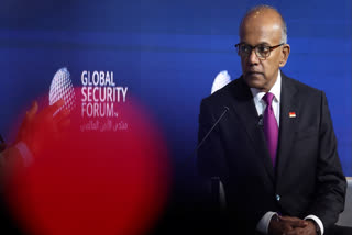 Singapore's Minister for Home Affairs K. Shanmugam attends the opening session of the Global Security Forum in Doha on May 20, 2024.