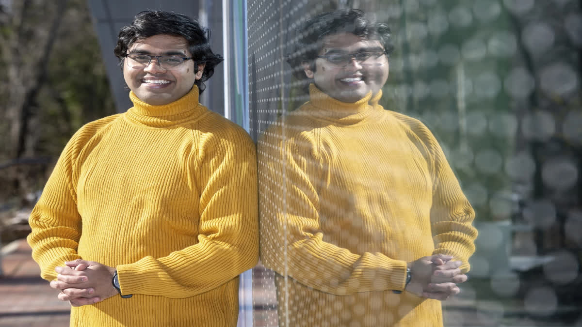 Pranay Karkale, a first year student at Johns Hopkins University from Nashik, India, stands at the university's campus in Baltimore on Sunday, Feb 18, 2024. Karkale is working toward his Master of Science in engineering management. (AP Photo/Steve Ruark)