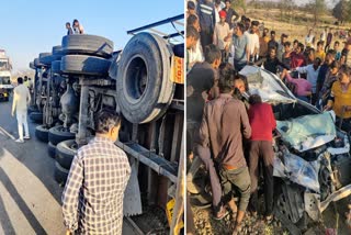 Loaded truck fell over car in Indore