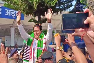 Union minister Sarbananda Sonowal arrived in Dibrugarh for the first time since getting candidature