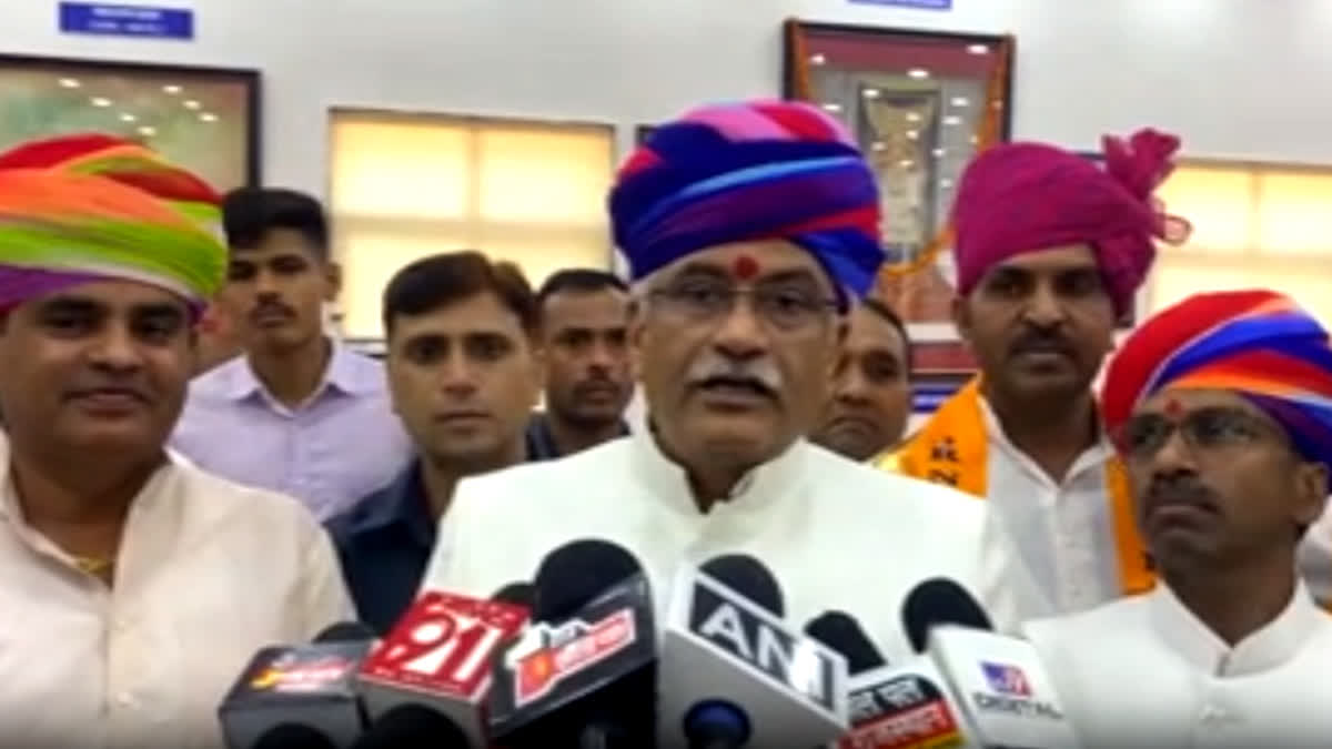 Gajendra Singh Shekhawat talking to media