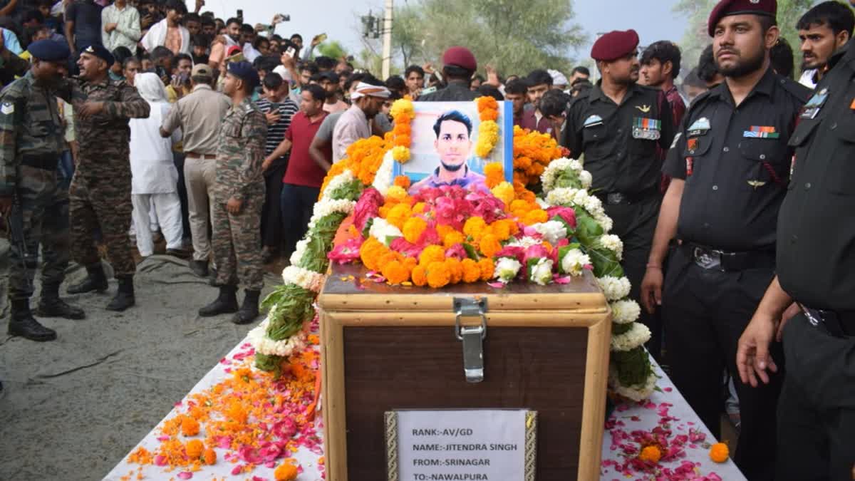 Agniveer Jitendra Singh Tanwar being paid tribute by Army after his mortal remains arrive his hometown in Alwar Rajasthan