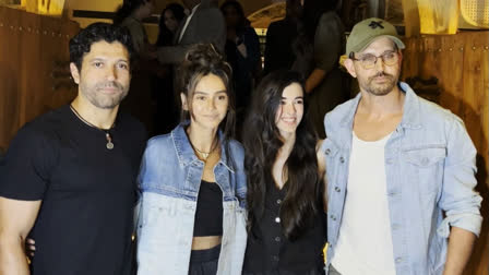 Hrithik Roshan and his lady love Saba Azad step out for a dinner date with Farhan Akhtar and his wife Shibani Dandekar on Friday night in Mumbai. The viral videos of Hrithik and Farhan from their date night with respective partners prompted fans to demand Zindagi Na Milegi Dobara sequel. Scroll ahead for the ZNMD duo's latest video from date night.