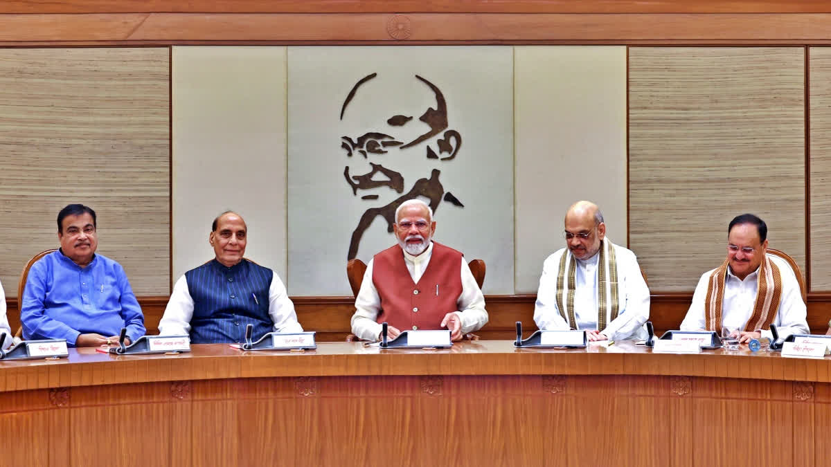 Prime Minister Narendra Modi chairs his first Union Cabinet meeting at the start of his third term, in New Delhi on Monday, June 10, 2024.