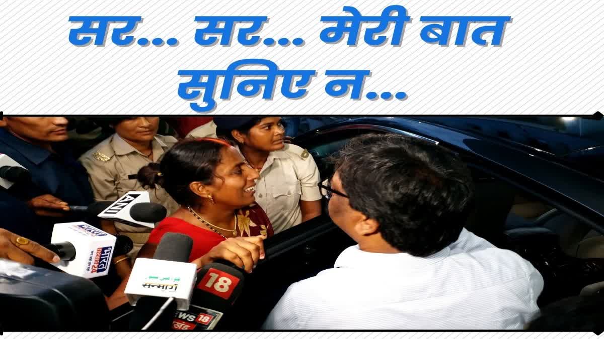 woman crying in front of CM Hemant Soren