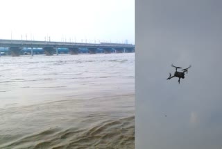 Monitoring of Yamuna river with drone camera