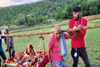 Sick Woman Travel On Cot In Korba