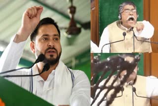 Opposition demands Tejashwi Yadav resignation  Opposition  Tejashwi Yadav  Bihar Assembly ruckus  Bihar Assembly  തൊഴില്‍ കുംഭകോണത്തില്‍  തേജസ്വി യാദവിന്‍റെ രാജി  രാജി ആവശ്യപ്പെട്ട് സഭയില്‍ ബഹളം  സ്‌പീകര്‍ക്ക് നേരെ കസേര ഉയര്‍ത്തി എംഎല്‍എ  തേജസ്വി യാദവ്  തേജസ്വി  ബിഹാർ ഉപമുഖ്യമന്ത്രി  ബിഹാർ  മുഖ്യമന്ത്രി  പ്രതിപക്ഷം