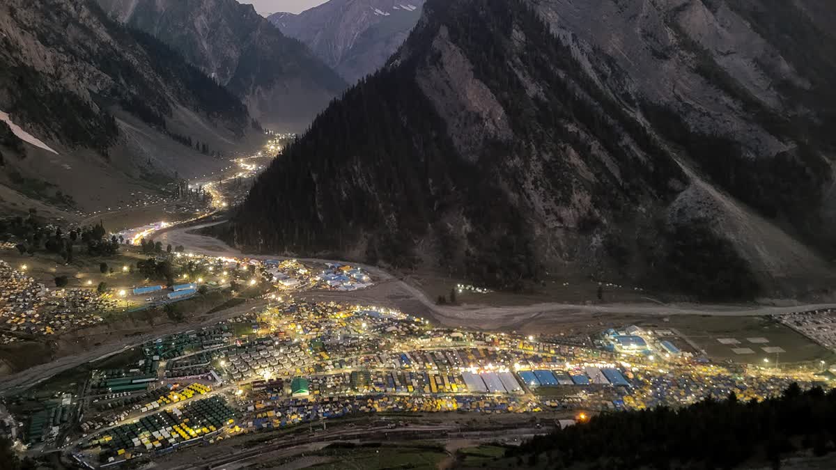 A view of the Baltal base camp during Amarnath Yatra, in Anantnag on Tuesday.