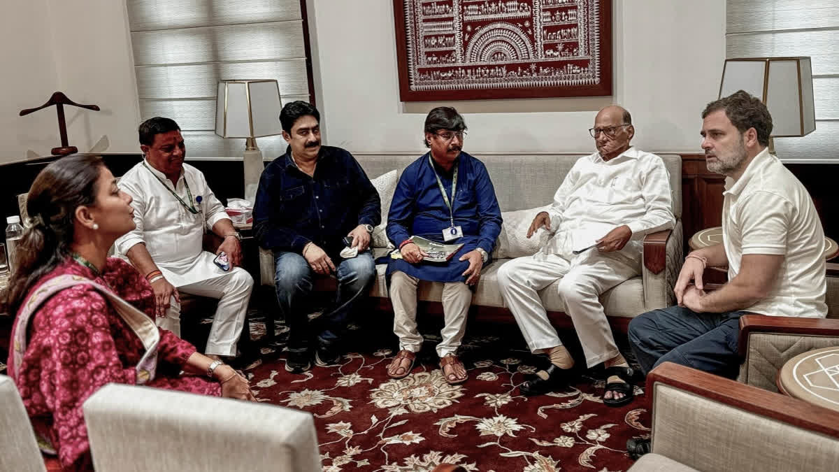 Leader of Opposition in Lok Sabha Rahul Gandhi and NCP (Sharadchandra Pawar) MP Sharad Pawar at the Parliament in New Delhi on July 3.