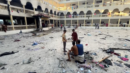 This image made from a video, shows the yard of a school after being hit by an Israeli airstrike in Gaza City Saturday, Aug. 10, 2024.