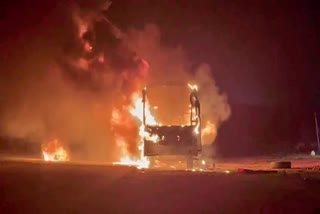 A private bus catches fire in Vijayanagar