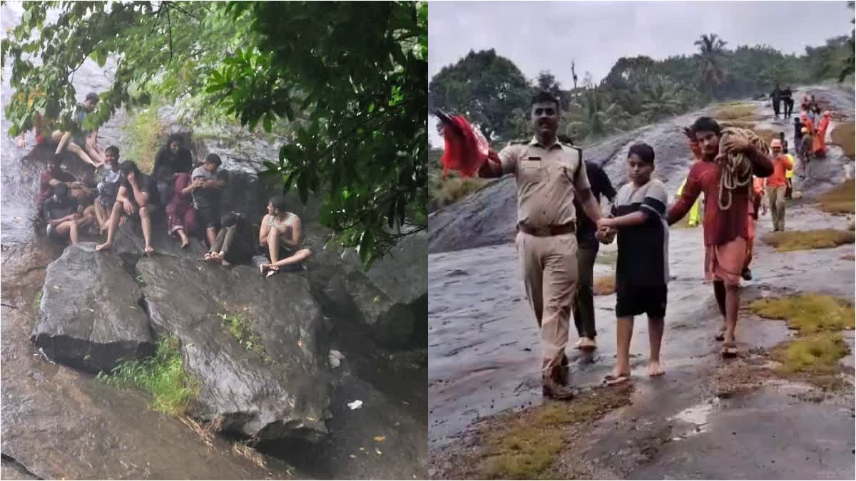 THODUPUZHA THOMMANKUTHU WATERFALL  TOURISTS STUCK IN ANAYADIKUTHU  ആനയാടി കുത്ത് വെള്ളച്ചാട്ടം  വെള്ളച്ചാട്ടത്തില്‍ കുടുങ്ങി