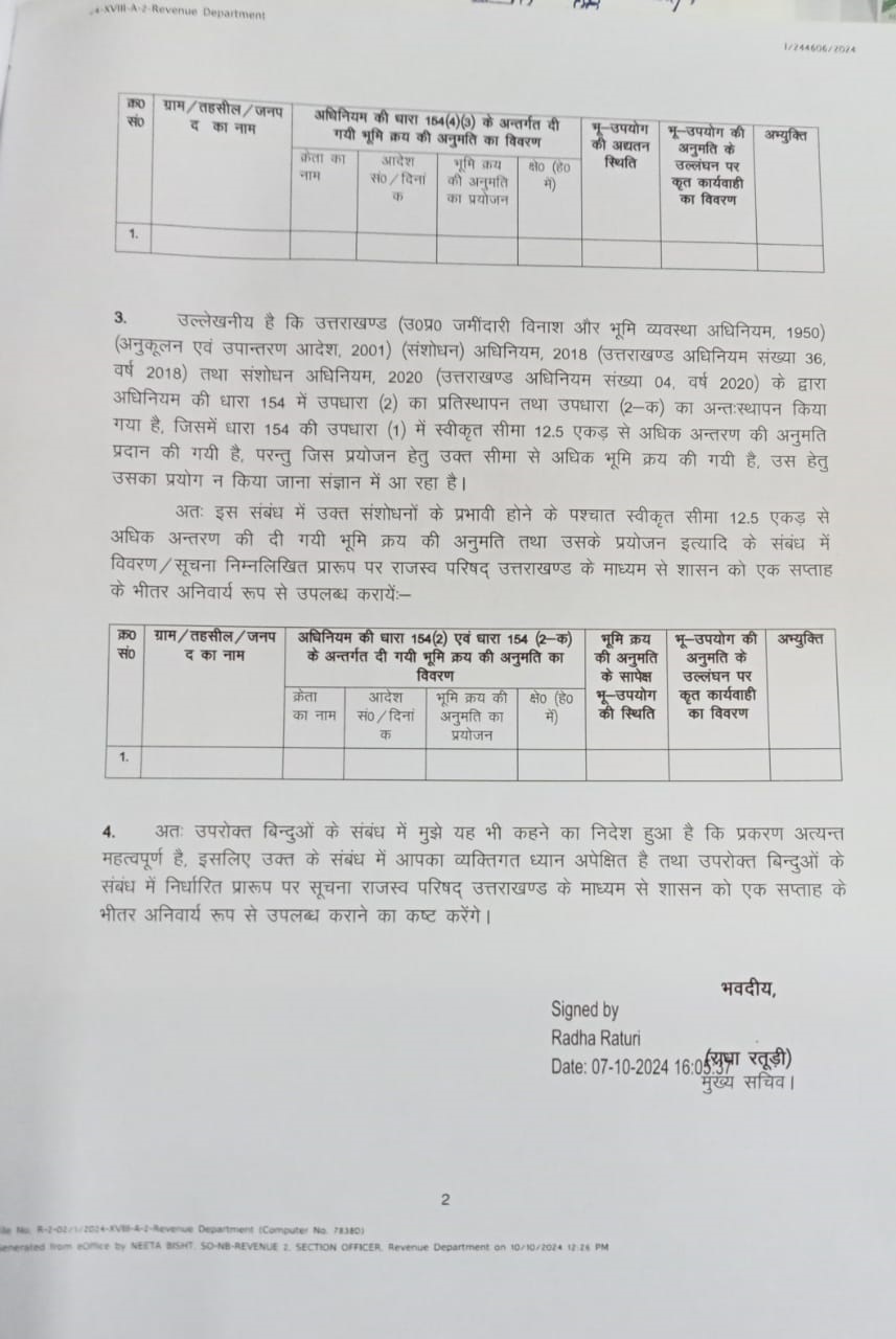 LAND PURCHASE IN UTTARAKHAND