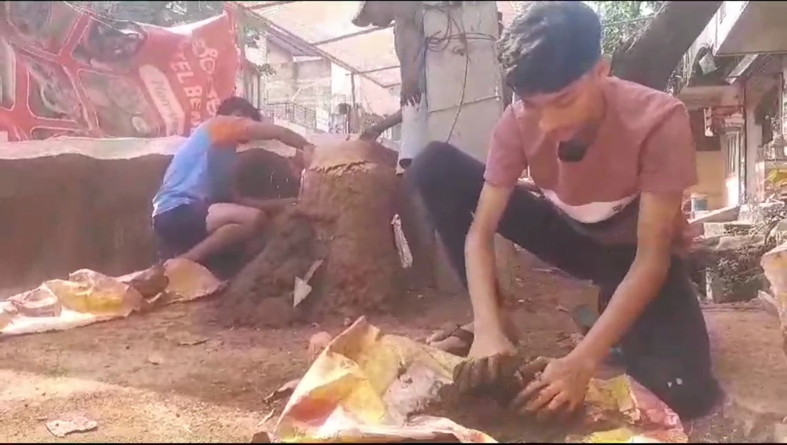 Children celebrate festival by building forts