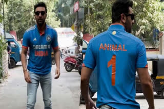 Ranbir Kapoor catches World Cup fever, weaves in Animal promotions as he sports Team India jersey - watch