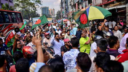 Bangladesh Nationalist Party activists shout slogans near prime minister Sheikh Hassan's Awami League party office in Dhaka, Bangladesh, Sunday, Nov. 10, 2024.