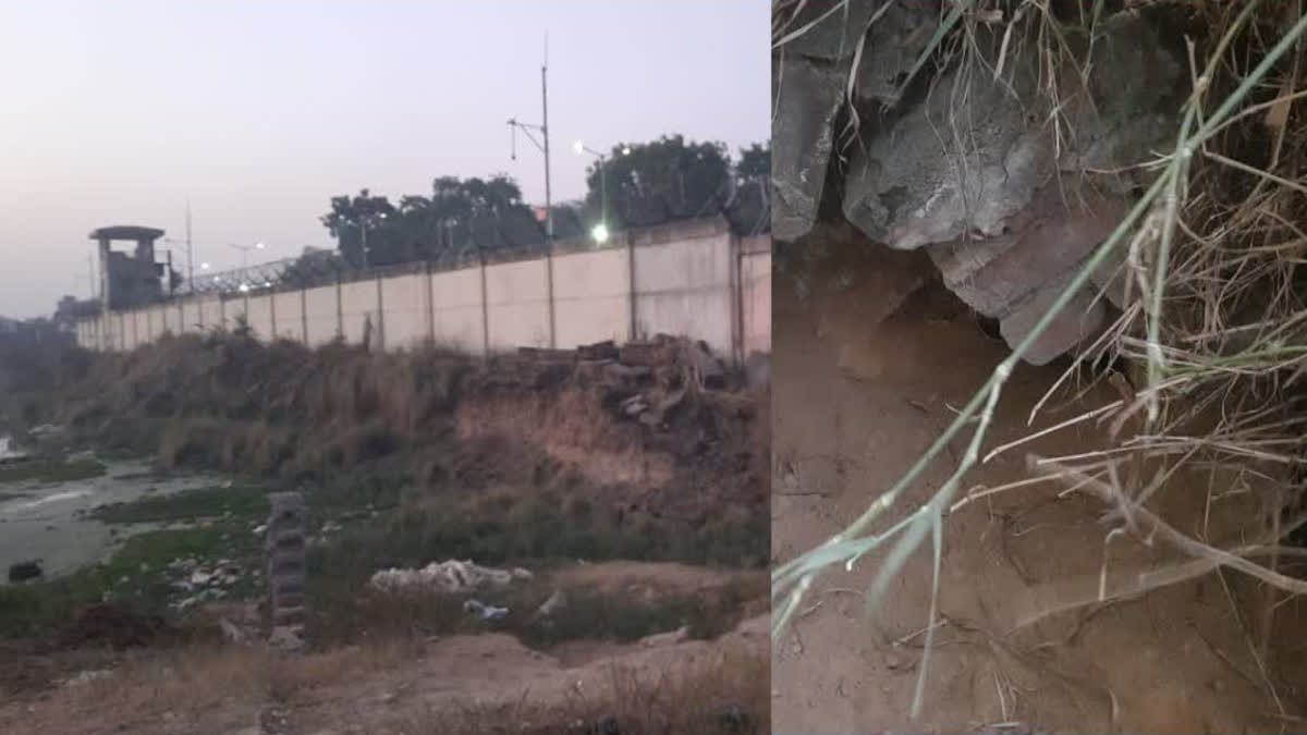 BIG LOOP HOLE IN SECURITY OF HINDON AIRPORT ATTEMPT TO MAKE TUNNEL BY DIGGING 4 FEET DEEP PIT NEAR BOUNDARY WALL