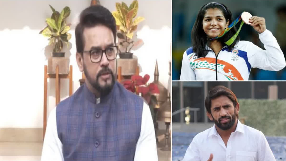 SAKSHI MALIK AND BAJRANG PUNIA MET UNION SPORTS MINISTER ANURAG THAKUR AFTER NEW DATES OF WFI ELECTIONS