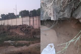 Etv Bharatbig-loop-hole-in-security-of-hindon-airport-attempt-to-make-tunnel-by-digging-4-feet-deep-pit-near-boundary-wall