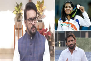 SAKSHI MALIK AND BAJRANG PUNIA MET UNION SPORTS MINISTER ANURAG THAKUR AFTER NEW DATES OF WFI ELECTIONS