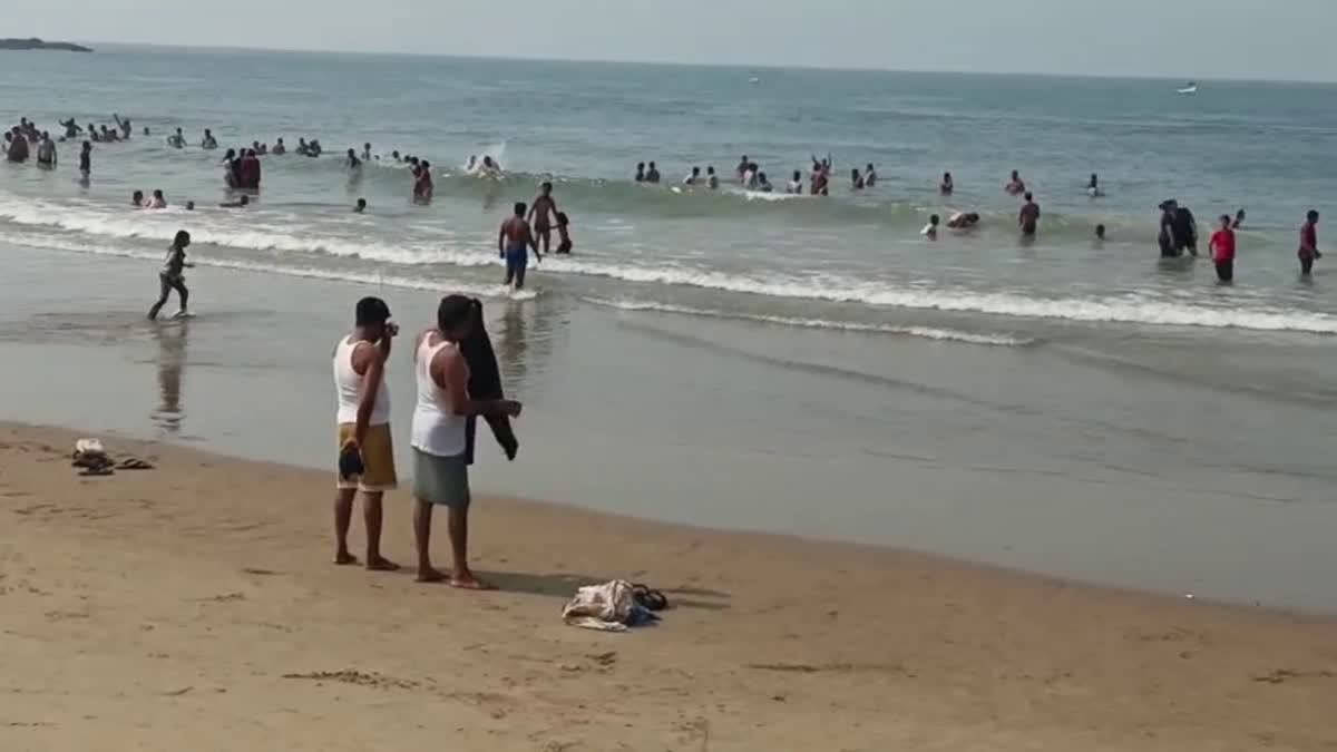 Local fishermen rescued three students while one drowned, and three remain missing during a school trip to Murudeshwara beach in Uttara Kannada district.