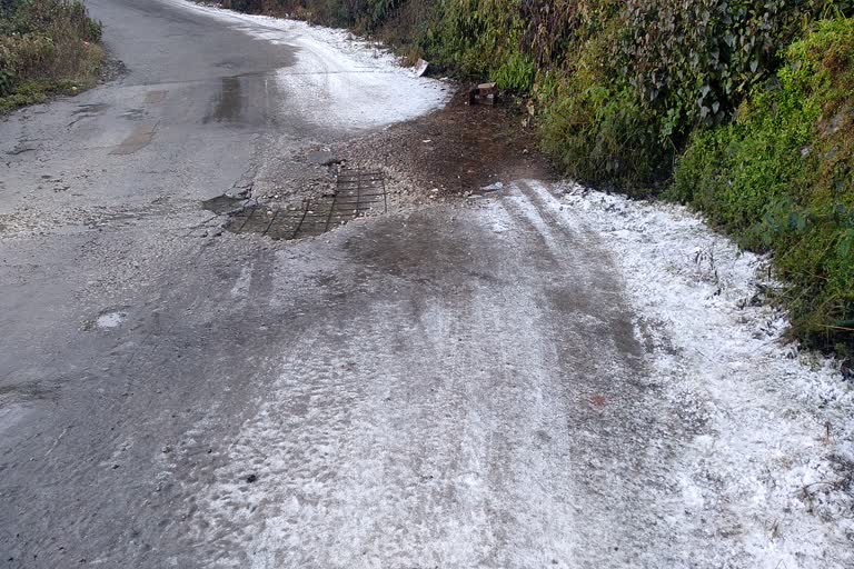 Frost On Road in Uttarakhand