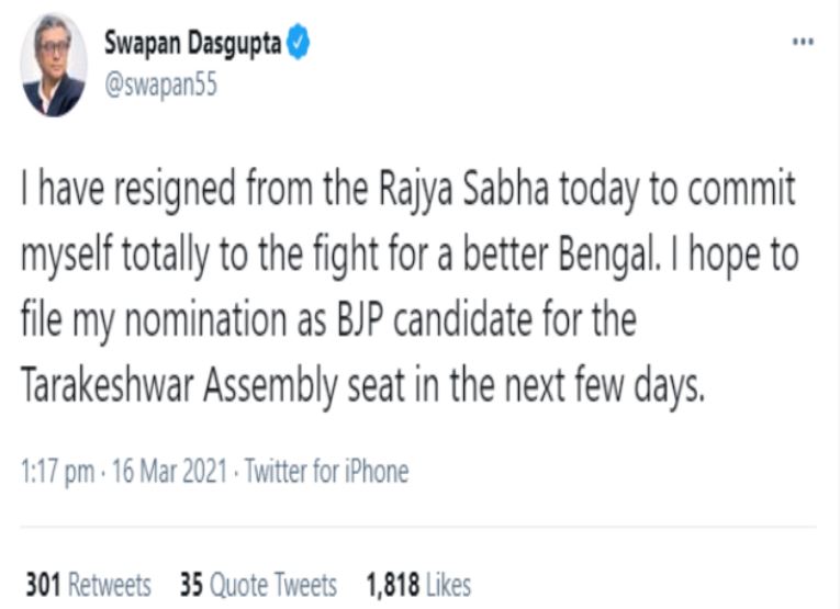 Swapan dasgupta resigns