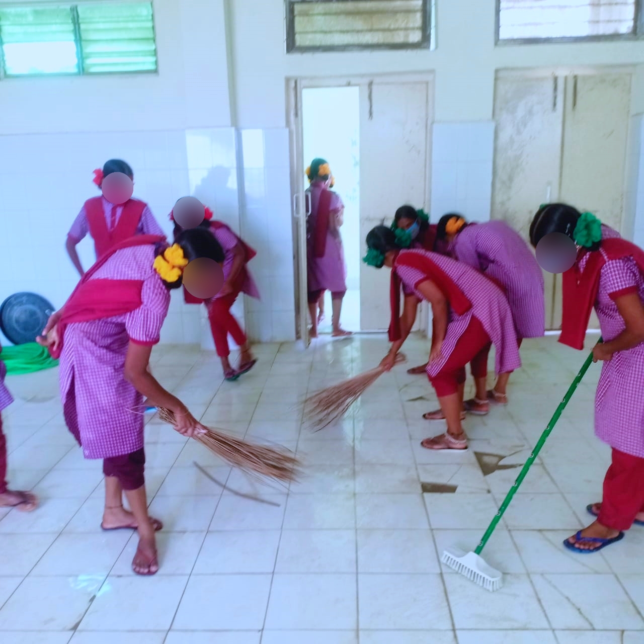 gurukula students doing sanitation works in toguta school