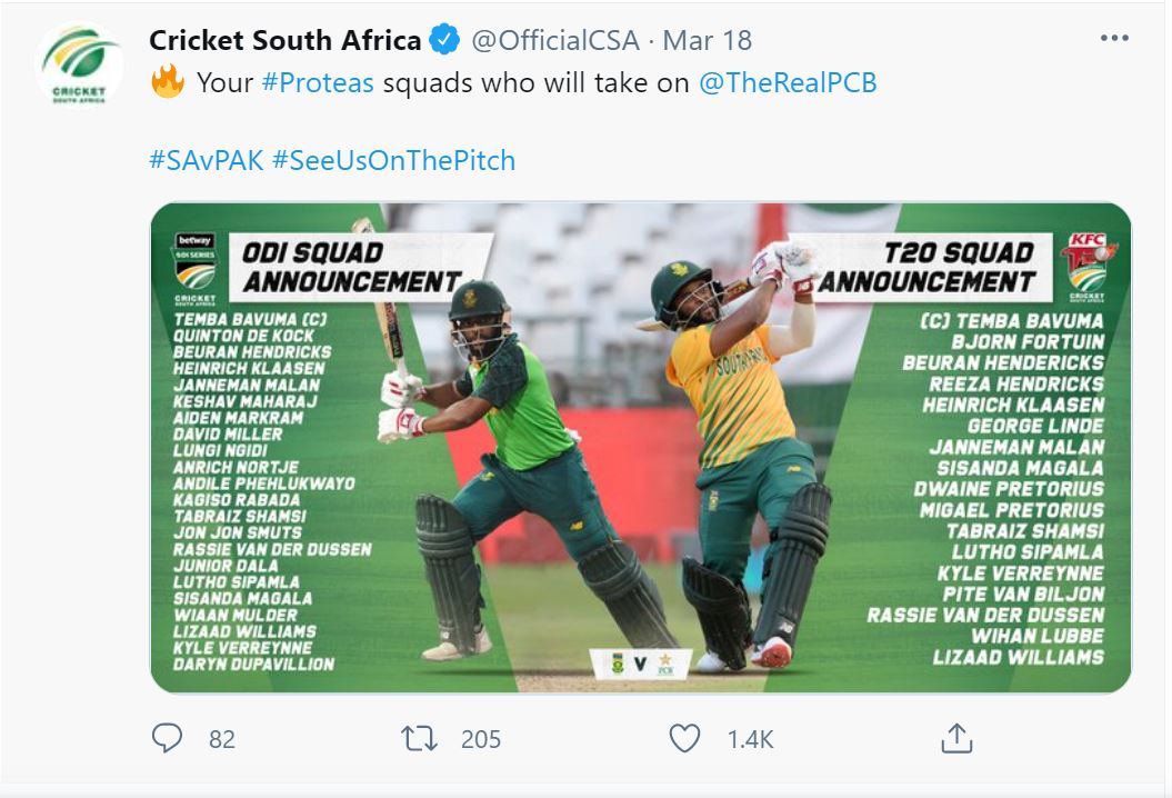 South africa announce squad