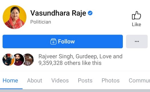 vasundhara raje facebook account