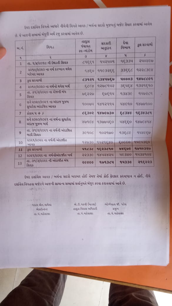 મહેસાણા તાલુકા પંચાયતનું રૂપિયા 21.62 કરોડનું અંદાજપત્ર રજૂ કરાયું