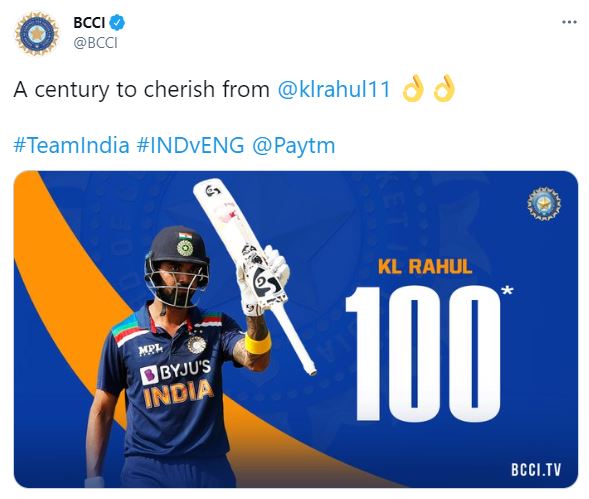 لوکیش راہل نے 108 رنز کی بہترین اننگ کھیلی، بشکریہ ٹویٹر