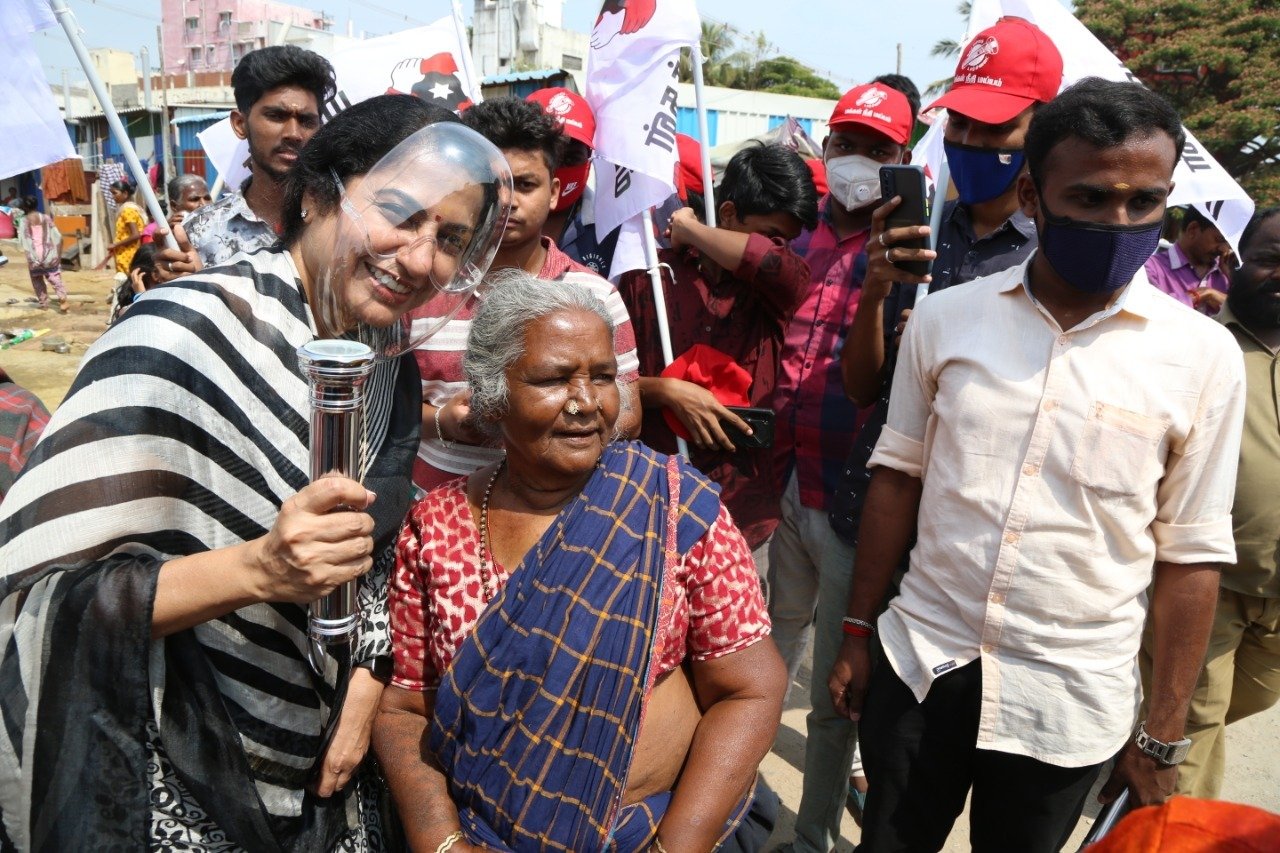 Actress Suhasini campaigned in support of Kamal Haasan in Coimbatore South constituency