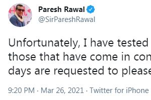 Paresh Rawal tests positive for COVID-19