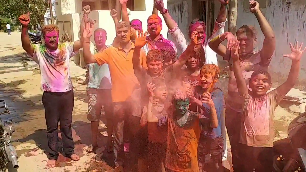 Holi celebrations in Sangareddy district, People celebrating Holi