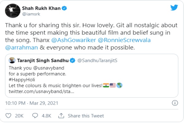 SRK reacts to US Navy Band's rendition of 'Yeh Jo Des Hai Tera'