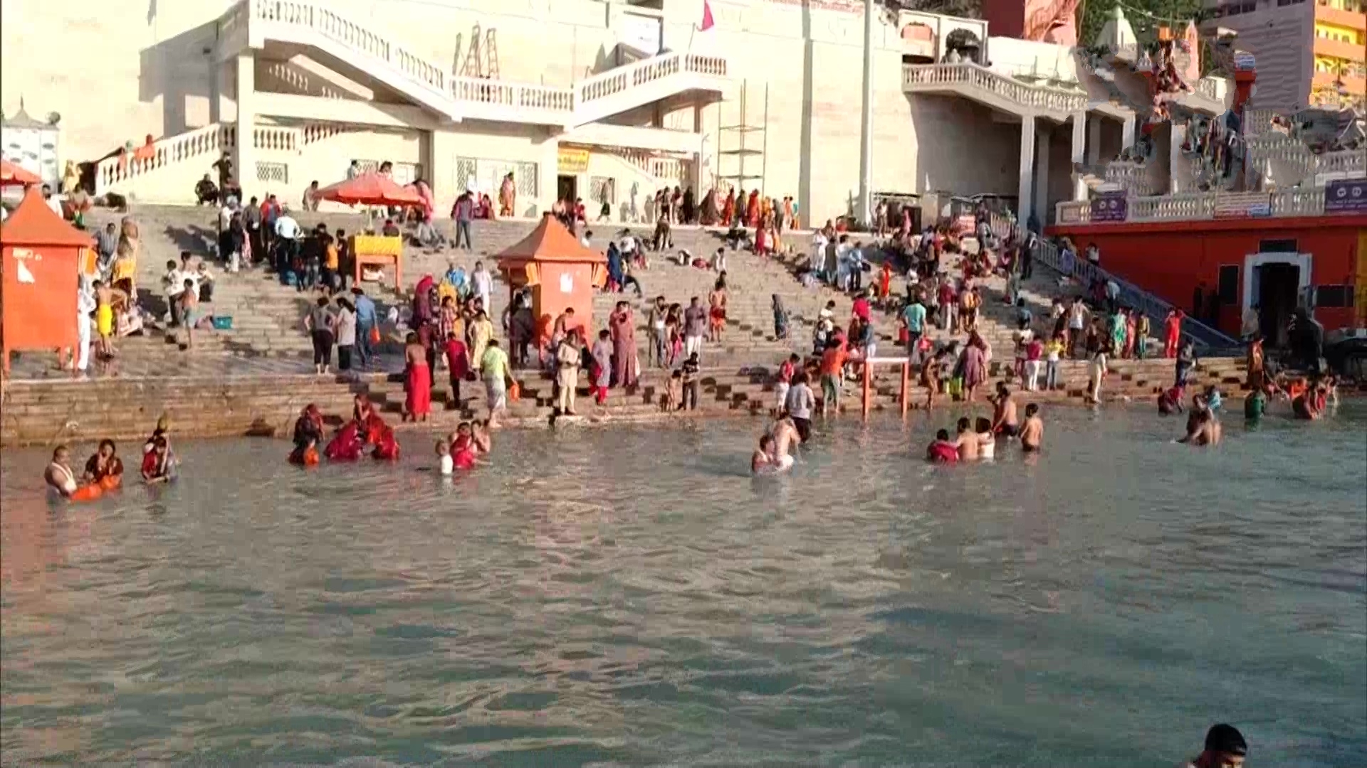 Devotees take holy dip at the Har Ki Pauri ghat in Haridwar as Kumbh Mela begins today