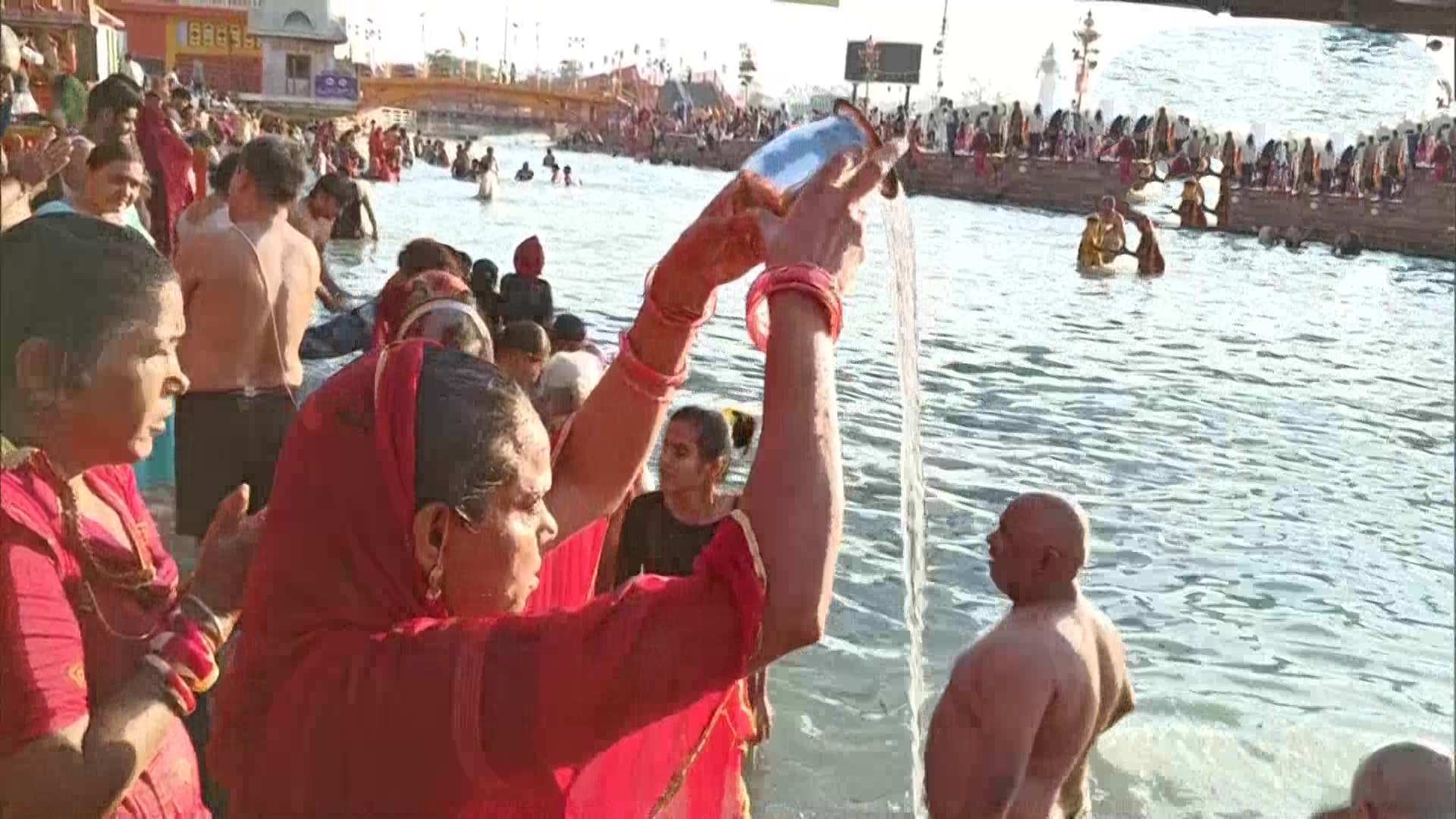 Devotees take holy dip at the Har Ki Pauri ghat in Haridwar as Kumbh Mela begins today