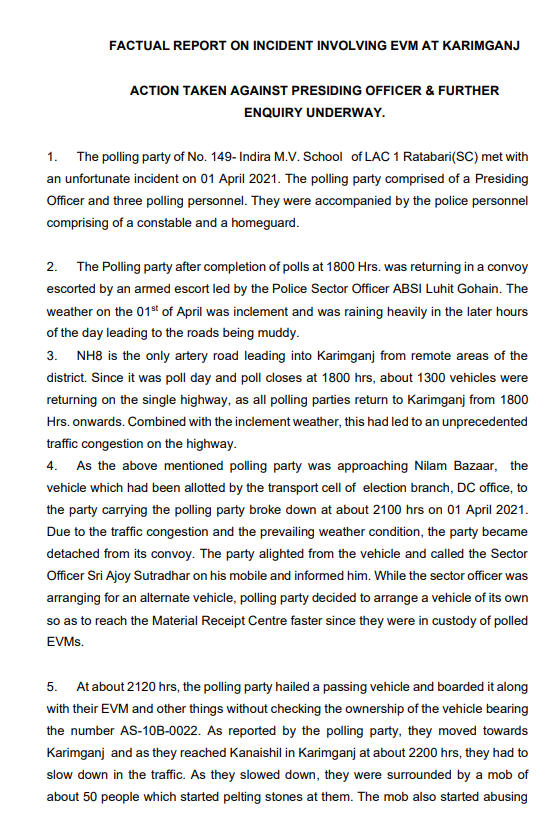 Factual report of Assam EVM event issued by EC