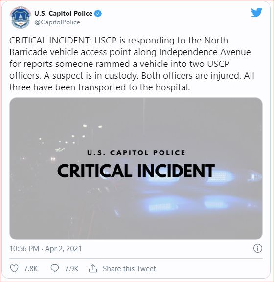 One Capitol Police officer, suspect dead after car rammed into two officers