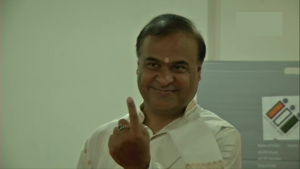 Assam Minister and BJP leader Himanta Biswa Sarma casts his vote