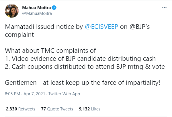 EC issues notice to Mamata for seeking votes on 'communal' ground; TMC hits back